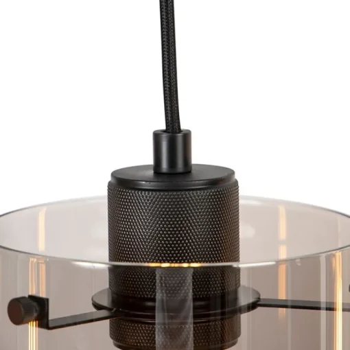 QAZQA Design hanglamp zwart met smoke glas 4-lichts - Dome