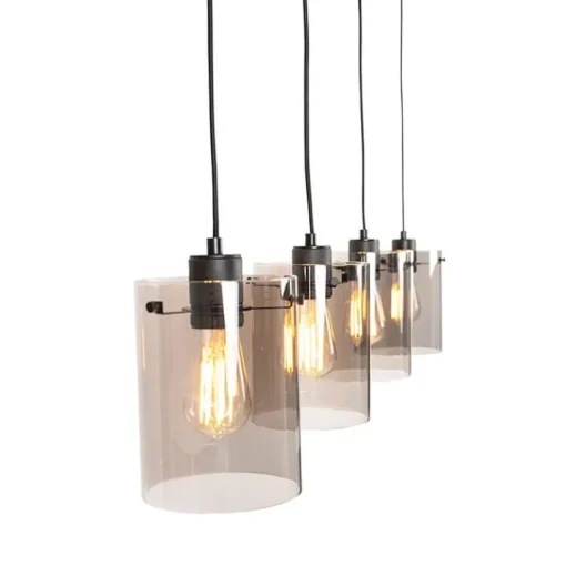 QAZQA Design hanglamp zwart met smoke glas 4-lichts - Dome