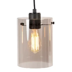 QAZQA Design hanglamp zwart met smoke glas 4-lichts - Dome