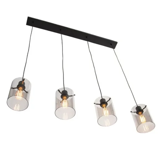 QAZQA Design hanglamp zwart met smoke glas 4-lichts - Dome