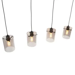 QAZQA Design hanglamp zwart met smoke glas 4-lichts - Dome