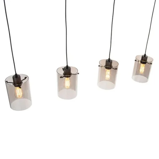 QAZQA Design hanglamp zwart met smoke glas 4-lichts - Dome