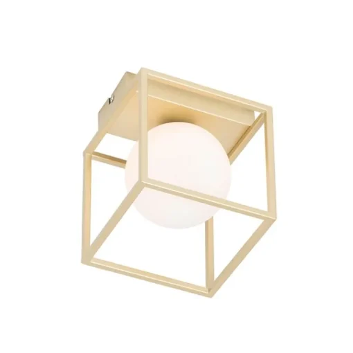 QAZQA Design plafondlamp goud met wit glas - Aniek