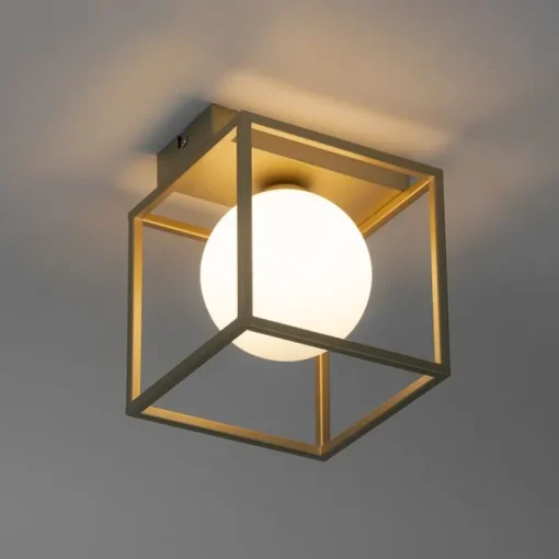 QAZQA Design plafondlamp goud met wit glas - Aniek