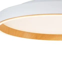 QAZQA Design plafondlamp wit met hout 60cm incl. LED 3-way switch - Ingo