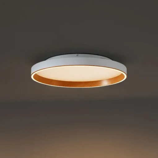 QAZQA Design plafondlamp wit met hout 60cm incl. LED 3-way switch - Ingo