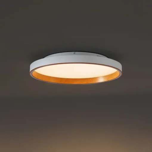 QAZQA Design plafondlamp wit met hout 60cm incl. LED 3-way switch - Ingo