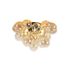 QAZQA Design plafondlamp zwart met amber glas 6-lichts - Uvas