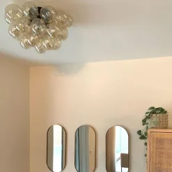 QAZQA Design plafondlamp zwart met amber glas 6-lichts - Uvas