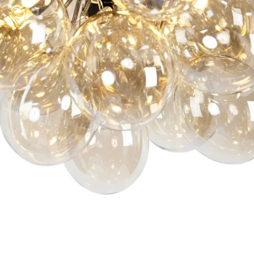 QAZQA Design plafondlamp zwart met amber glas 6-lichts - Uvas
