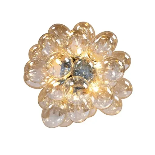 QAZQA Design plafondlamp zwart met amber glas 6-lichts - Uvas