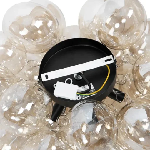 QAZQA Design plafondlamp zwart met amber glas 6-lichts - Uvas
