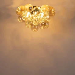 QAZQA Design plafondlamp zwart met amber glas 6-lichts - Uvas