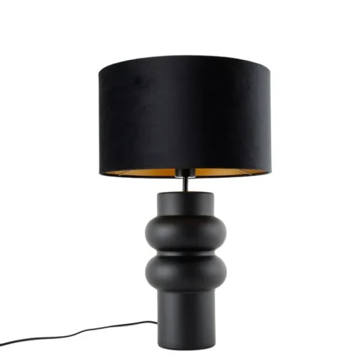 QAZQA Design tafellamp zwart 17 cm velours kap zwart met goud 35 cm - Alisia