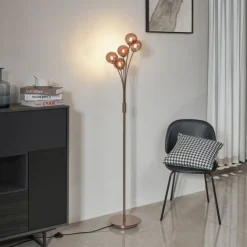 QAZQA Design vloerlamp brons met brons glas 5-lichts - Athens