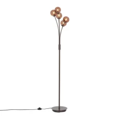 QAZQA Design vloerlamp brons met brons glas 5-lichts - Athens