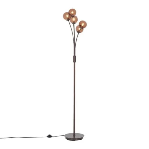 QAZQA Design vloerlamp brons met brons glas 5-lichts - Athens