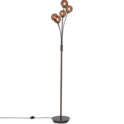 QAZQA Design vloerlamp brons met brons glas 5-lichts - Athens