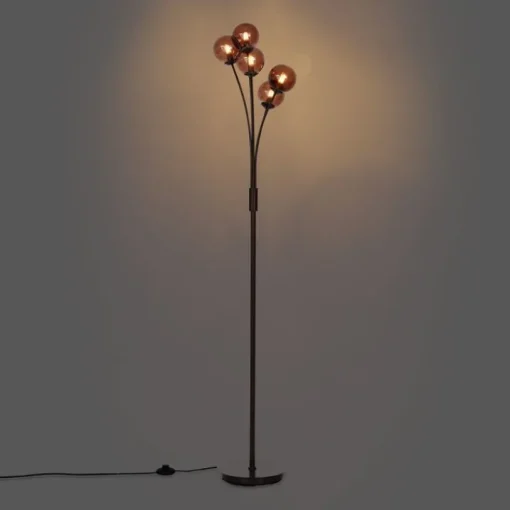 QAZQA Design vloerlamp brons met brons glas 5-lichts - Athens