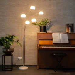 QAZQA Design vloerlamp staal met opaal glas 5-lichts - Sixties Marmo
