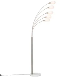 QAZQA Design vloerlamp staal met opaal glas 5-lichts - Sixties Marmo