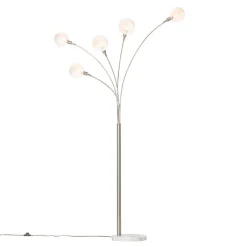QAZQA Design vloerlamp staal met opaal glas 5-lichts - Sixties Marmo