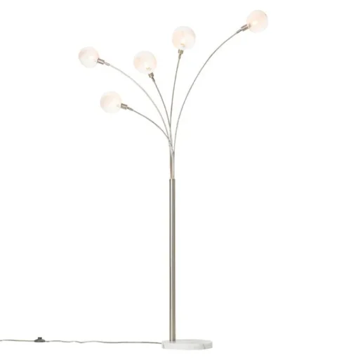 QAZQA Design vloerlamp staal met opaal glas 5-lichts - Sixties Marmo