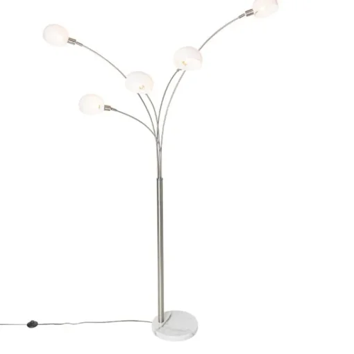 QAZQA Design vloerlamp staal met opaal glas 5-lichts - Sixties Marmo