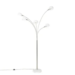QAZQA Design vloerlamp staal met opaal glas 5-lichts - Sixties Marmo