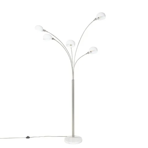 QAZQA Design vloerlamp staal met opaal glas 5-lichts - Sixties Marmo