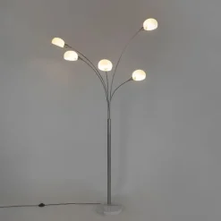 QAZQA Design vloerlamp staal met opaal glas 5-lichts - Sixties Marmo