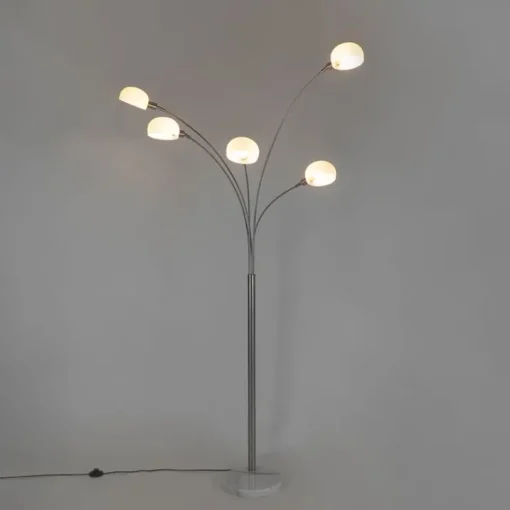 QAZQA Design vloerlamp staal met opaal glas 5-lichts - Sixties Marmo