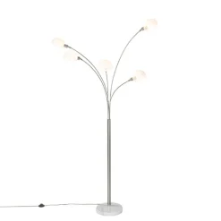QAZQA Design vloerlamp staal met opaal glas 5-lichts - Sixties Marmo
