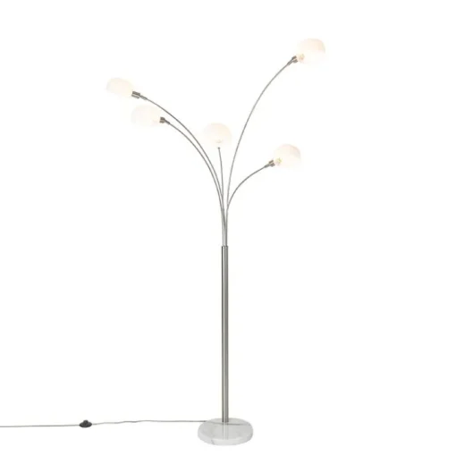 QAZQA Design vloerlamp staal met opaal glas 5-lichts - Sixties Marmo