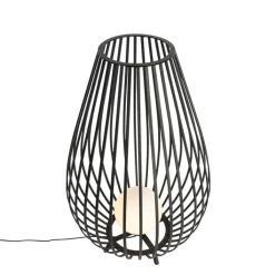QAZQA Design vloerlamp zwart met opaal 110 cm IP44 - Angela
