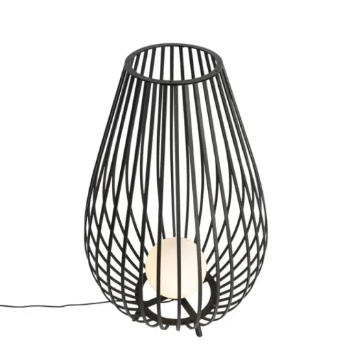 QAZQA Design vloerlamp zwart met opaal 110 cm IP44 - Angela