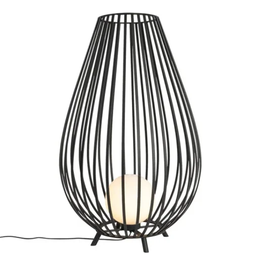 QAZQA Design vloerlamp zwart met opaal 110 cm IP44 - Angela