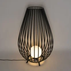 QAZQA Design vloerlamp zwart met opaal 110 cm IP44 - Angela