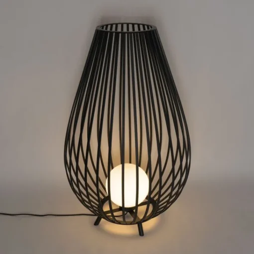 QAZQA Design vloerlamp zwart met opaal 110 cm IP44 - Angela