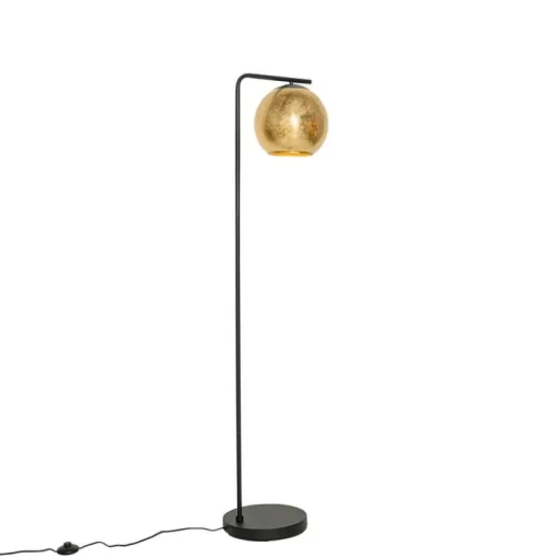 QAZQA Design vloerlamp zwart met goud glas - Bert