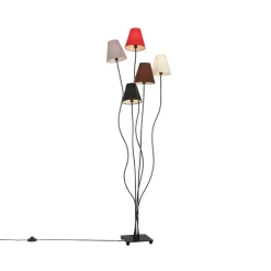 QAZQA Design vloerlamp zwart met stoffen kappen 5-lichts - Melis