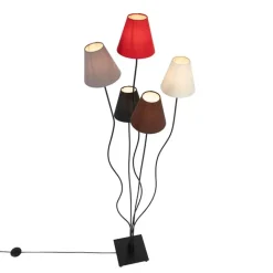 QAZQA Design vloerlamp zwart met stoffen kappen 5-lichts - Melis