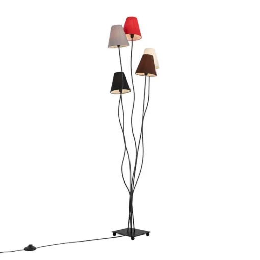 QAZQA Design vloerlamp zwart met stoffen kappen 5-lichts - Melis