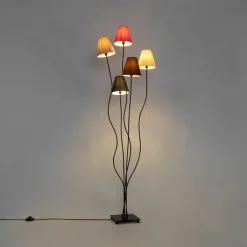 QAZQA Design vloerlamp zwart met stoffen kappen 5-lichts - Melis