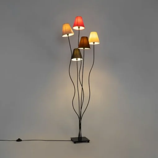QAZQA Design vloerlamp zwart met stoffen kappen 5-lichts - Melis