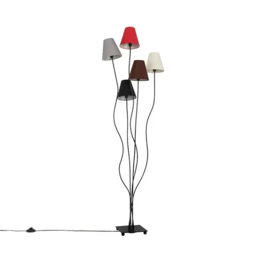 QAZQA Design vloerlamp zwart met stoffen kappen 5-lichts - Melis