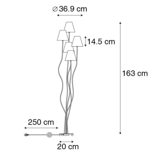 QAZQA Design vloerlamp zwart met stoffen kappen 5-lichts - Melis