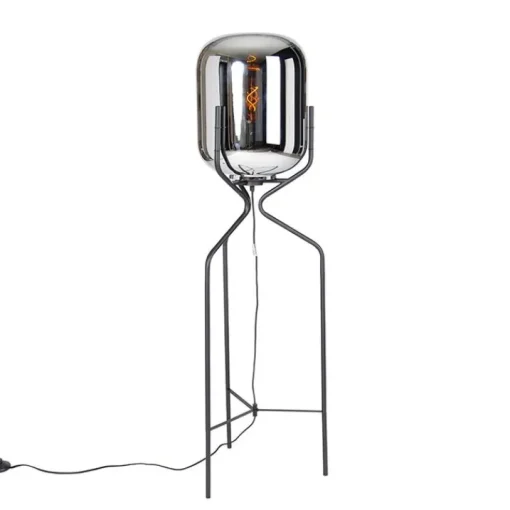 QAZQA Design vloerlamp zwart met smoke glas - Bliss