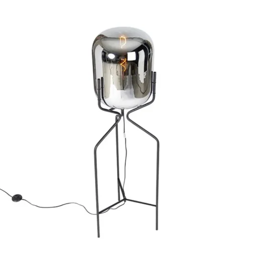QAZQA Design vloerlamp zwart met smoke glas - Bliss