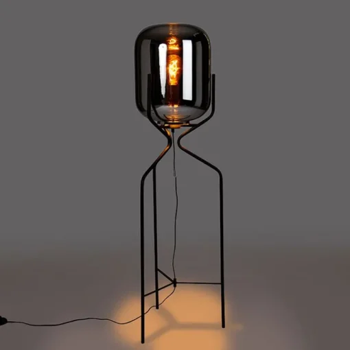 QAZQA Design vloerlamp zwart met smoke glas - Bliss